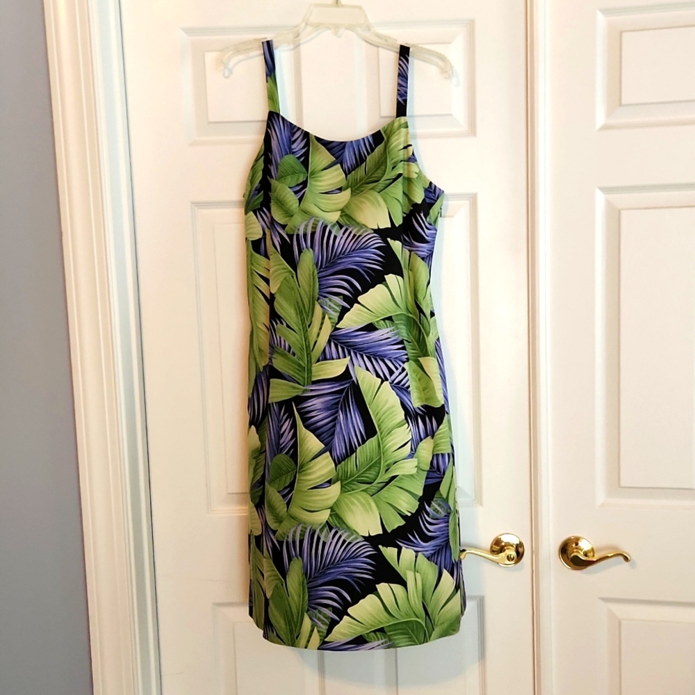Tommy Bahama Green and Purple Tropical Midi Slip Dress